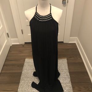 Michael Kors Blk Fringe beaded maxi Dress NWOT